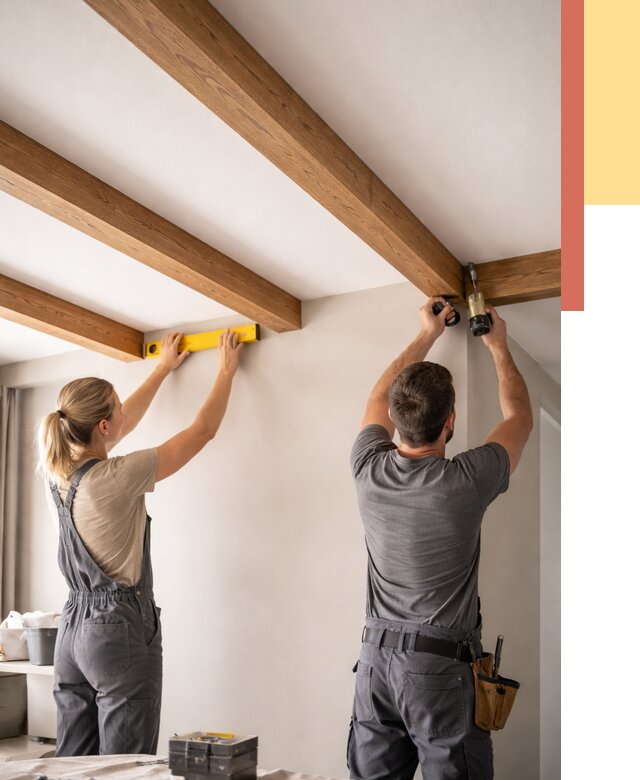 Монтаж декоративных балок на потолок в Удомле от 4363 руб. — ОТДЕЛОЧНИК-Дмл